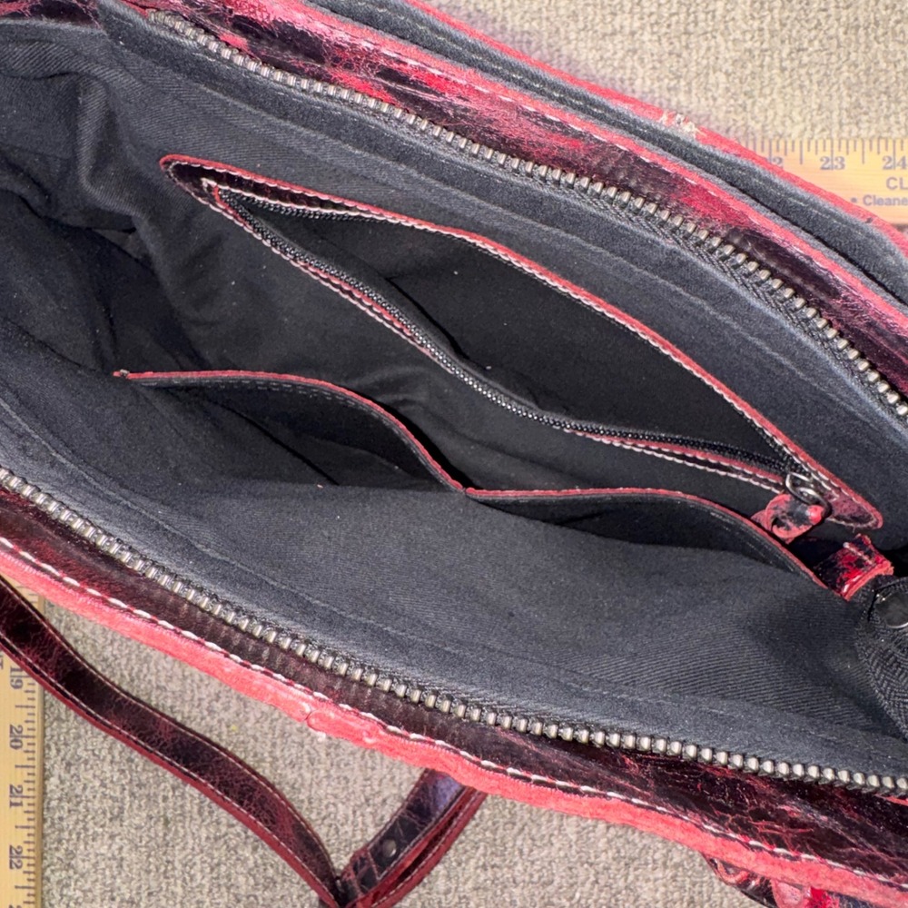 Bed Stu Distressed Black Red Leather Shoulder Crossbody Bag Handbag EUC - Picture 5 of 15